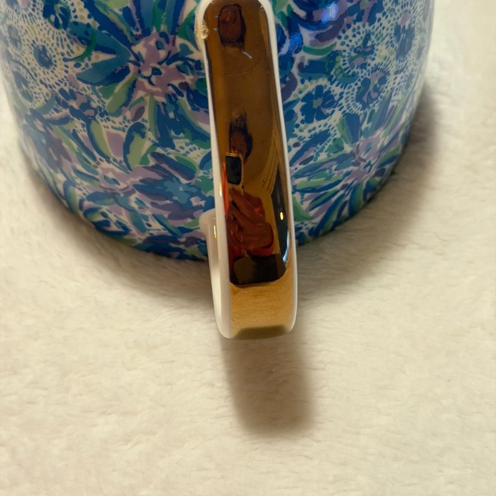 Lilly Pulitzer Y2K Floral Coffee Mug “xx, Lilly” gold Signature chunky soup mug